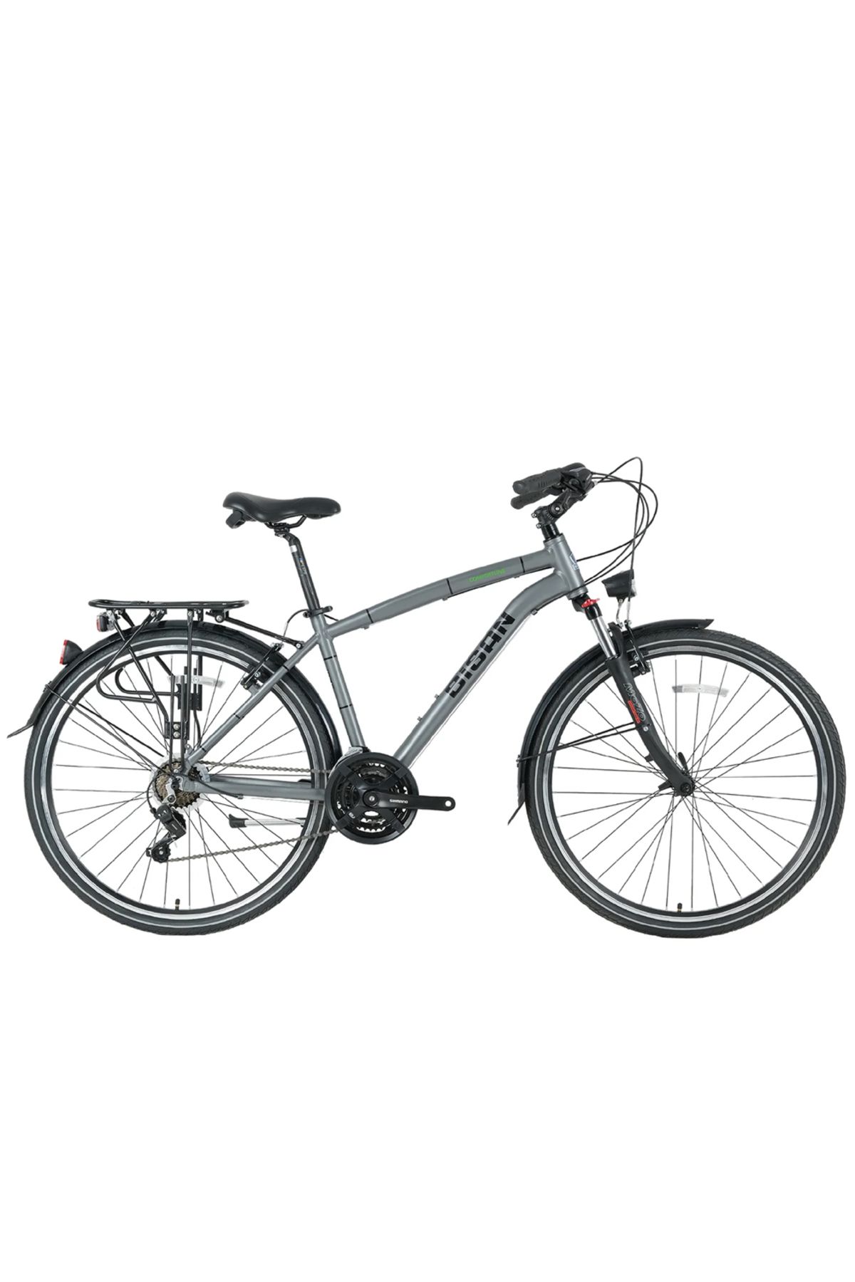 Bisan Comfortline 26 Jant 48 Cm Kadro 21 Vites Shimano Şehir Bisikleti - Metalik Gri/Yeşil