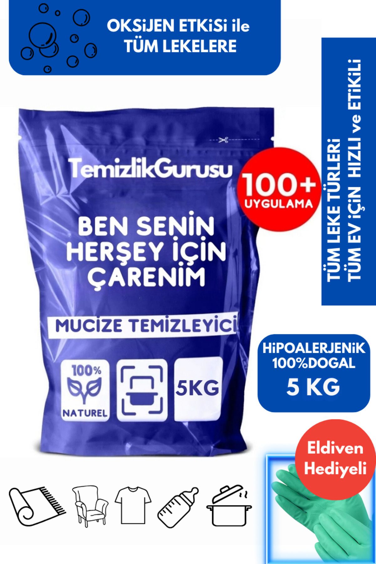 Temizlik Gurusu Çamaşır Ve Yüzey Için Çok Amaçlı Oksijenli Toz Leke Çıkarıcı Ve Beyazlatıcı 5 x 1 Kg