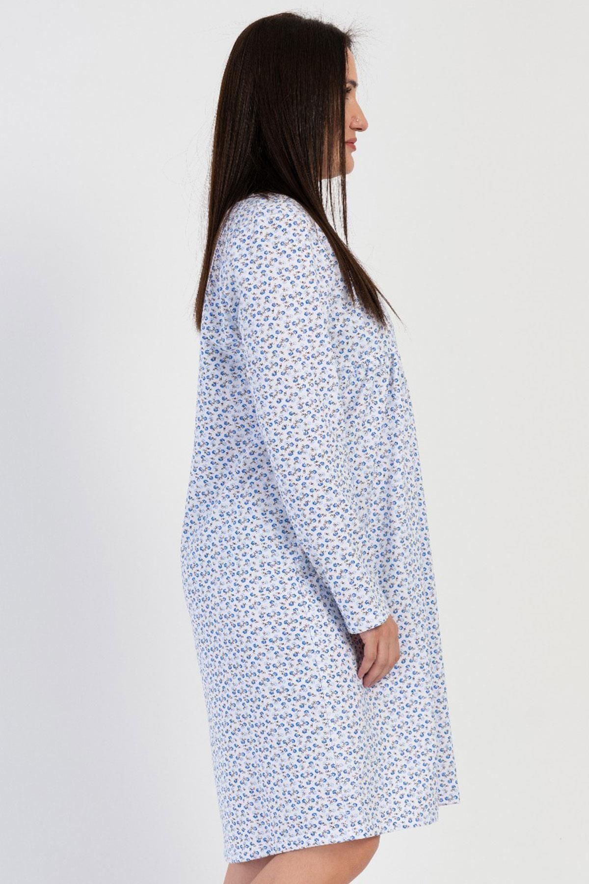 VİENETTA-Women's Plus Size 2 Thread Long Sleeve Blue Nightgown C6T0N7O161 3
