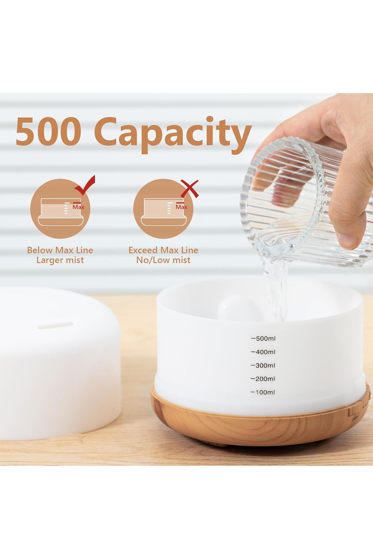 COOYA-Mist Humidifier With Timer 500ml, 2 Mist Mode 4 Timers, Waterless Auto Off 7