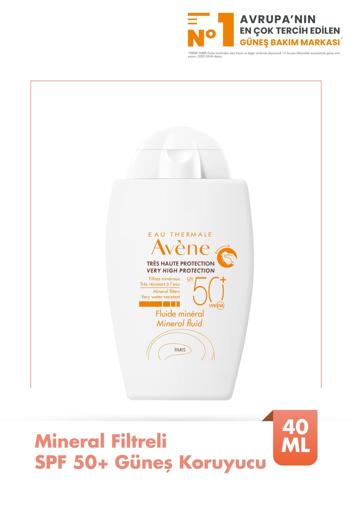 Avene Mineral Fluid SPF 50+ Mineral Filtreli Yüksek Korumalı Güneş Kremi 40 ml