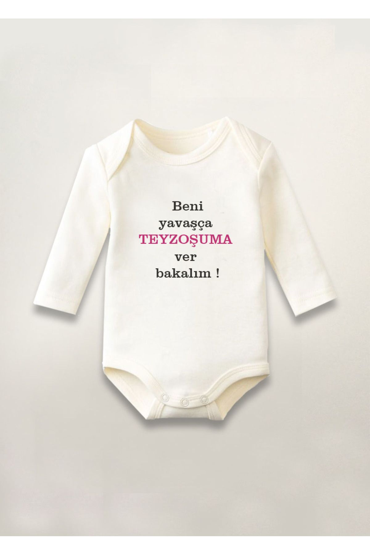 sielta Yavaşca Teyzoşuma Ver Baskılı Pamuklu Uzun Kollu Çıtçıtlı Bebek Body Zıbın Atlet Tulum
