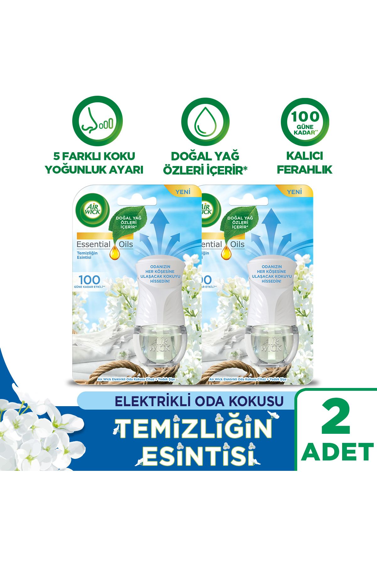 Air Wick Elektrikli Oda Kokusu Kit Temizliğin Esintisi Cihaz Yedek Şişe X 2 - Esansiyel Yağlar Içerir*