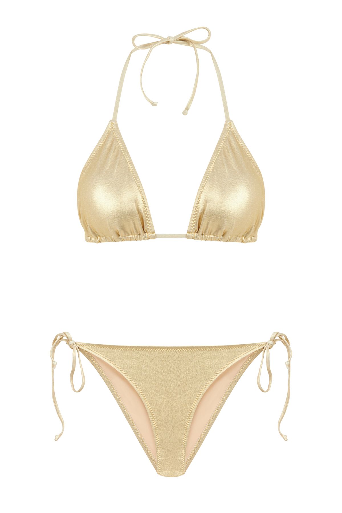 AQUELLA Gold Lame Üçgen Bikini Takım