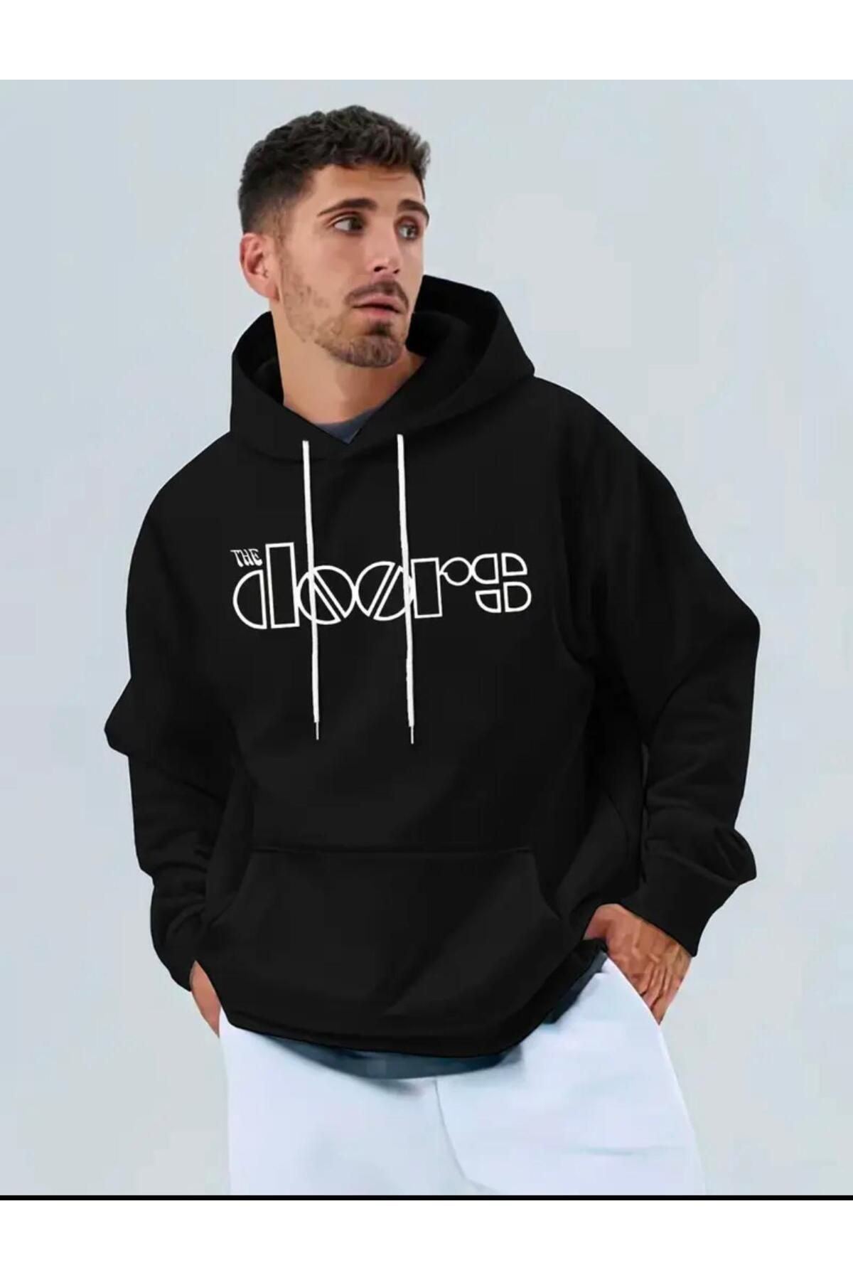 ModaSphere The Doors Baskılı Kapüşonlu Cepli Sweatshirt