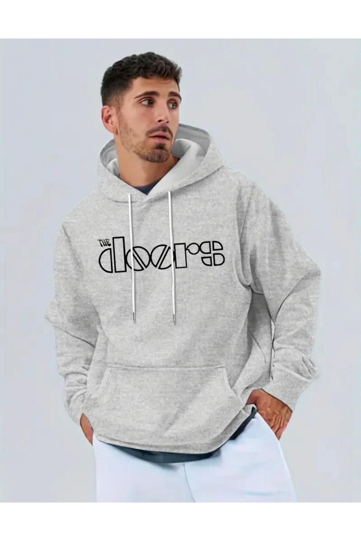 ModaSphere The Doors Baskılı Kapüşonlu Cepli Sweatshirt
