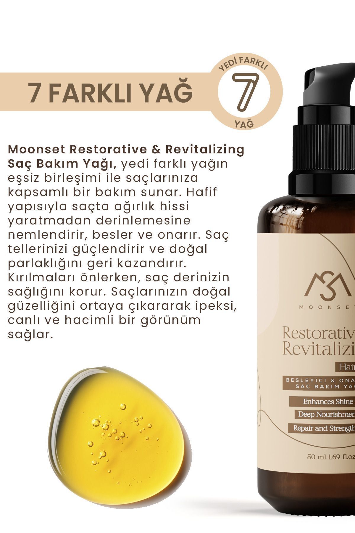 moonset Besleyici Ve Onarıcı Saç Bakım Yağı 50 ml - Tüm Saç Tipleri Için E Vitaminli Özel Formül-3