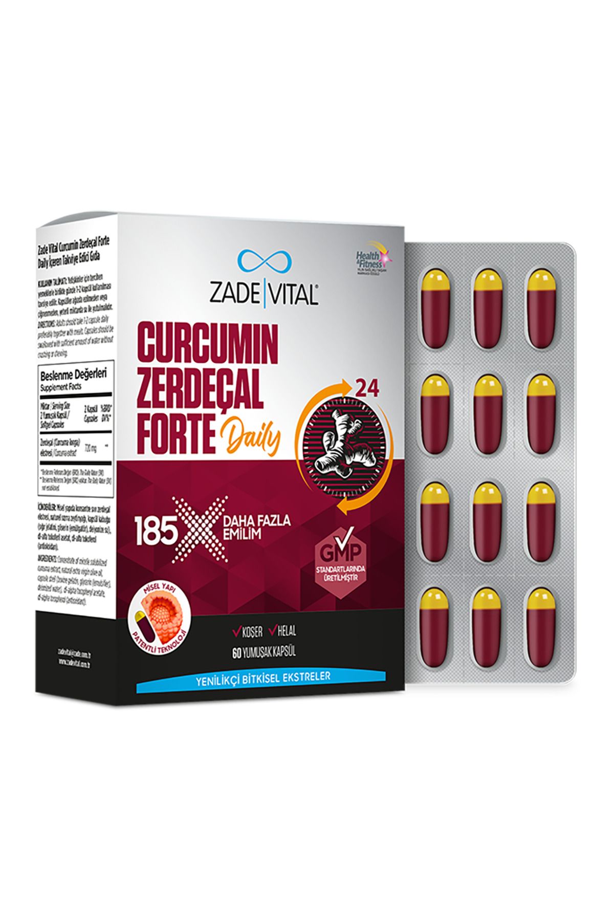 Zade Vital CURCUMIN FORTE DAILY (Standardize Zerdeçal Toprak Altı Gövde ekstresi İçerir) 1 kutu