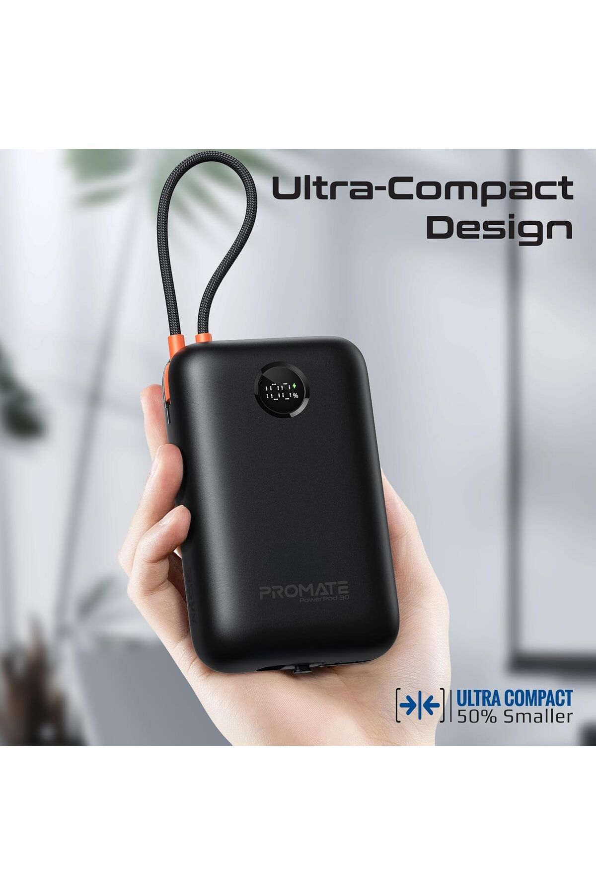 Promate-باور بانك 4 في 1 بسعة عالية 30000 مللي أمبير في الساعة 35 وات، مع كابل USB-C مدمج 6