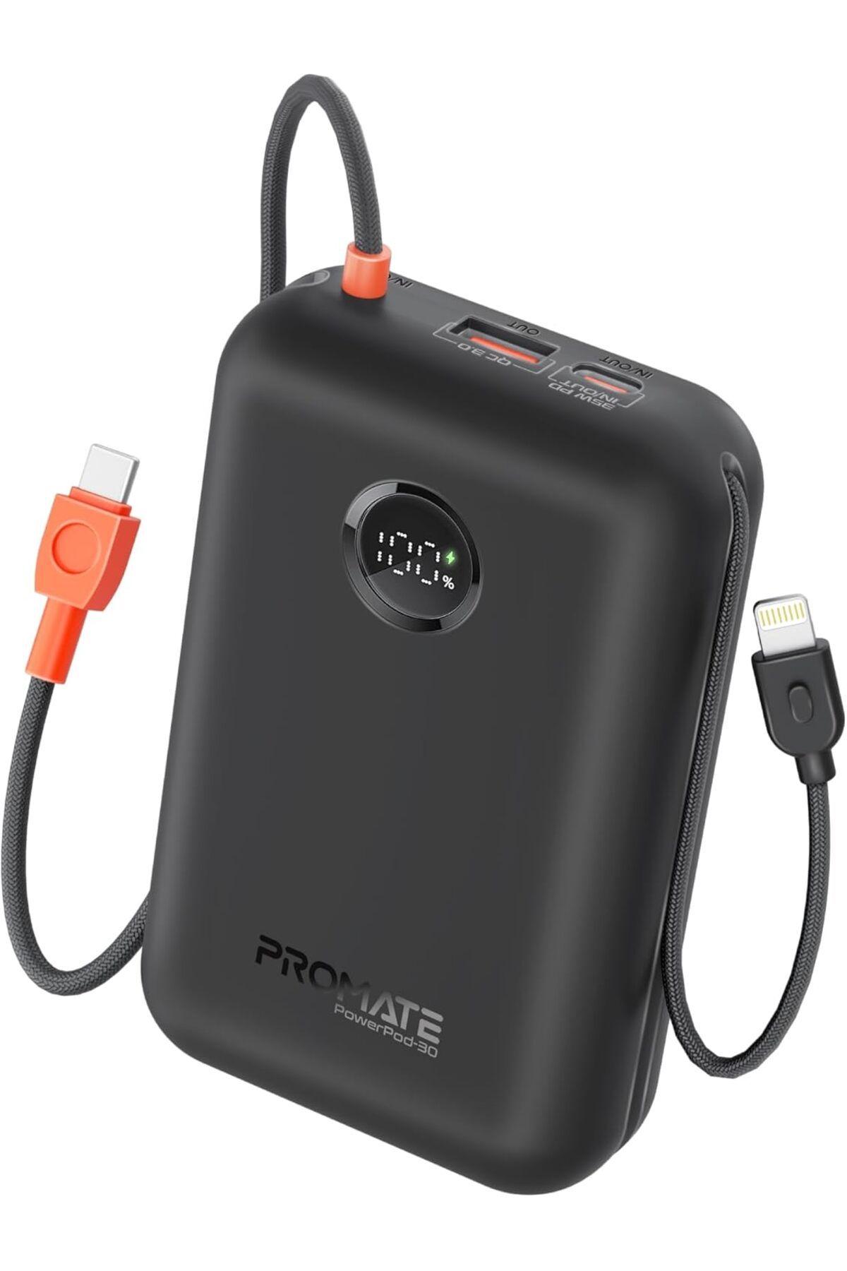 Promate-باور بانك 4 في 1 بسعة عالية 30000 مللي أمبير في الساعة 35 وات، مع كابل USB-C مدمج 1