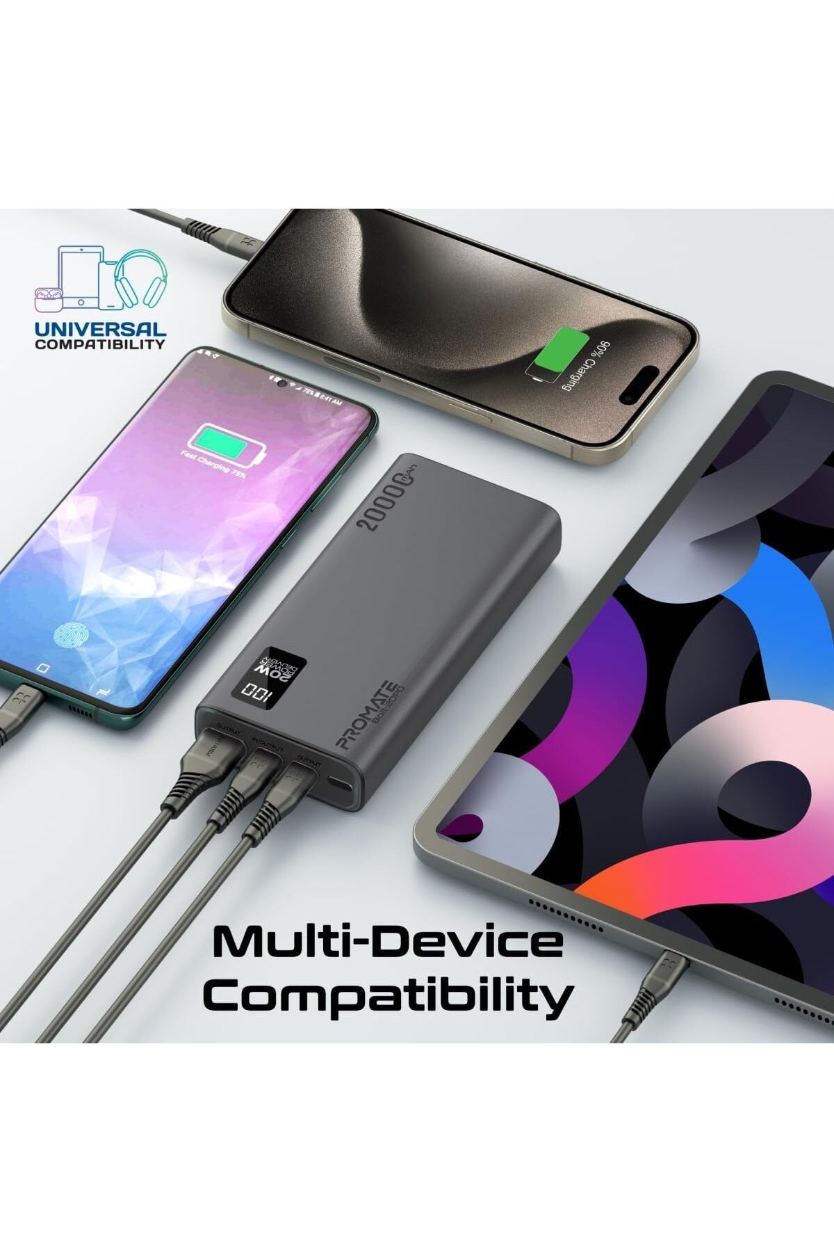 Promate-باور بانك 20000 مللي أمبير في الساعة فائق النحافة مع منفذ إدخال/إخراج USB-C بقوة 20 وات 4