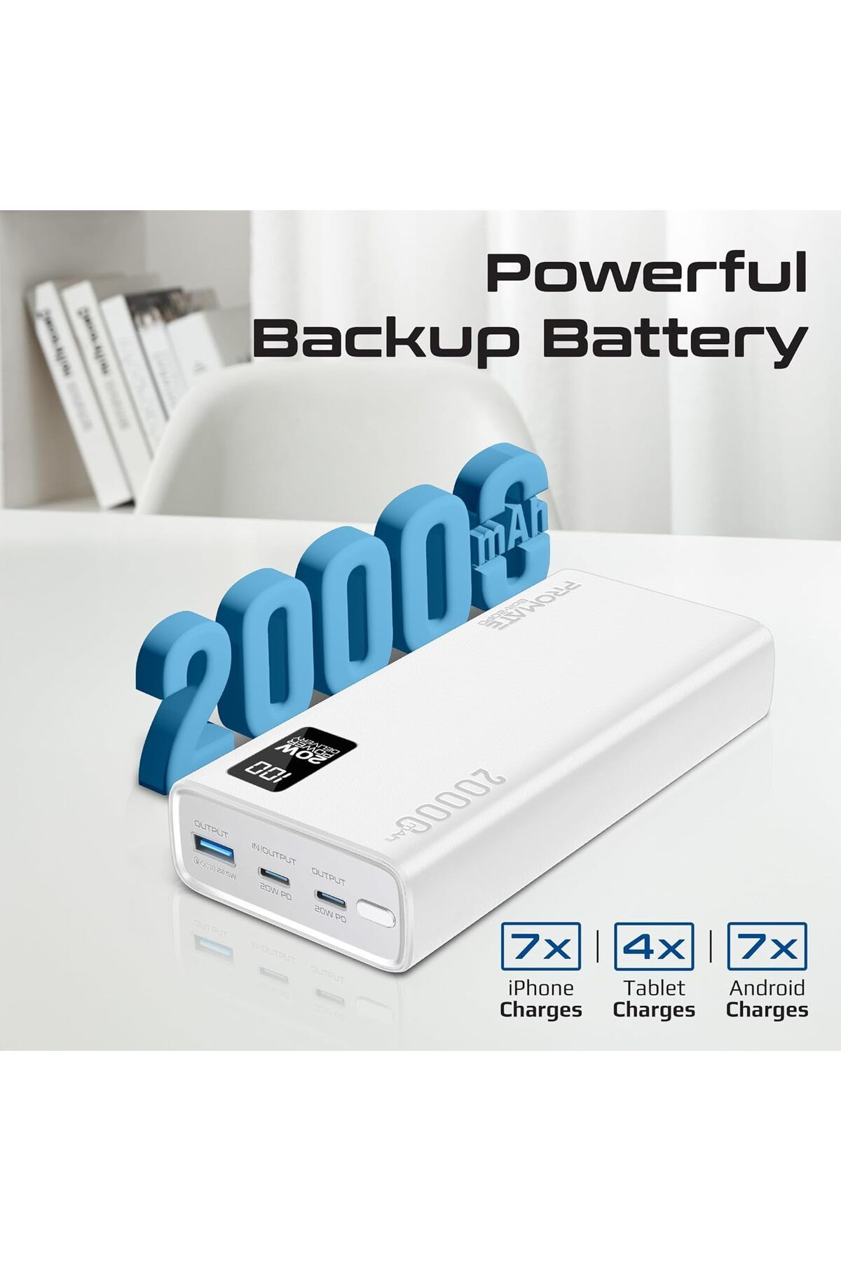 Promate-Power Bank 20000mAh Ultra-Slim with 20W USB-C Input/Output Port 2