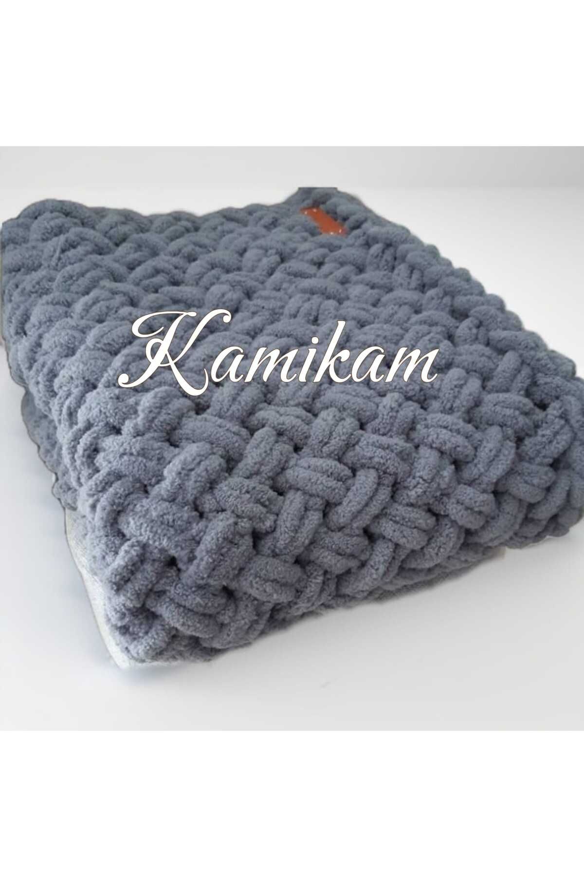 KAMİKAM-100X150 Plush Velvet Tv Blanket - Soft Alize Hand Knitted, Sofa Shawl Gift 1