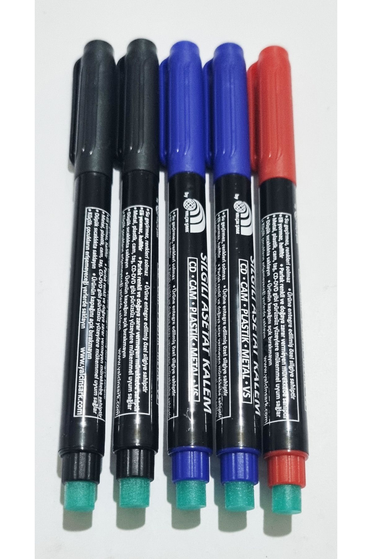 Modellino 5'li Asetat Kalemi 2Mavi+2Siyah+1Kırmızı CD Cam Porselen Sert Yüzey Multimark Permanent Marker M Uç