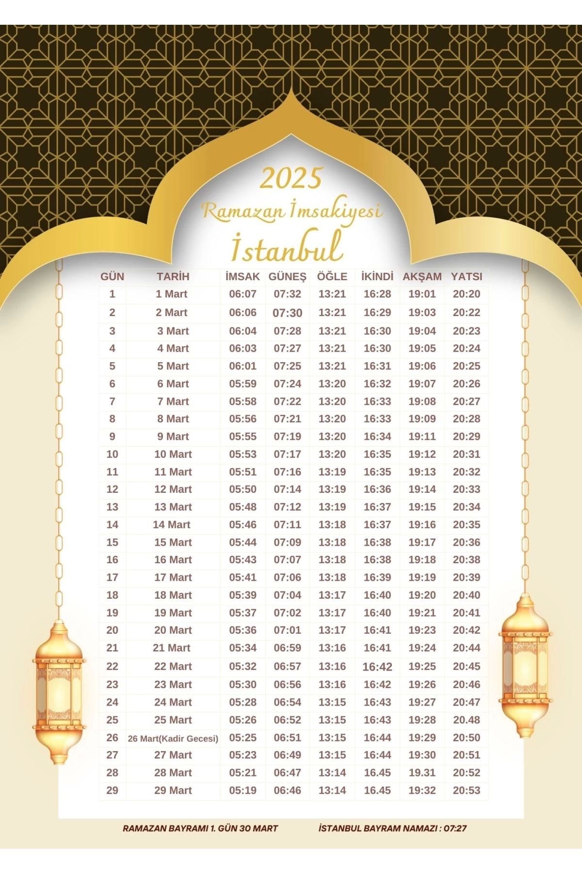 P Parla Ramazan İmsakiyesi Modern Kişiye Özel Tasarımlı Dijital Baskı 100 Adet A4 300 gr Model 41