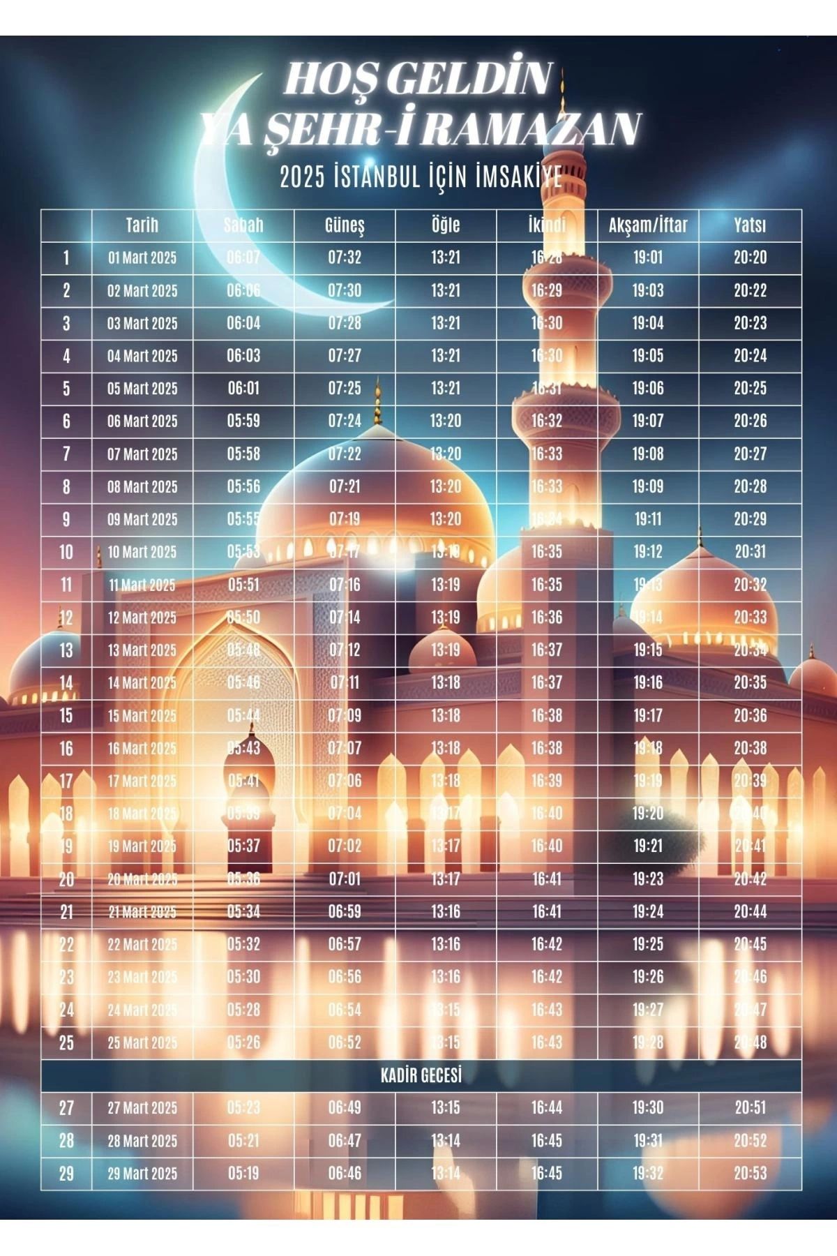 P Parla Ramazan İmsakiyesi Modern Kişiye Özel Tasarımlı Dijital Baskı 500 Adet A4 300 gr Model 13