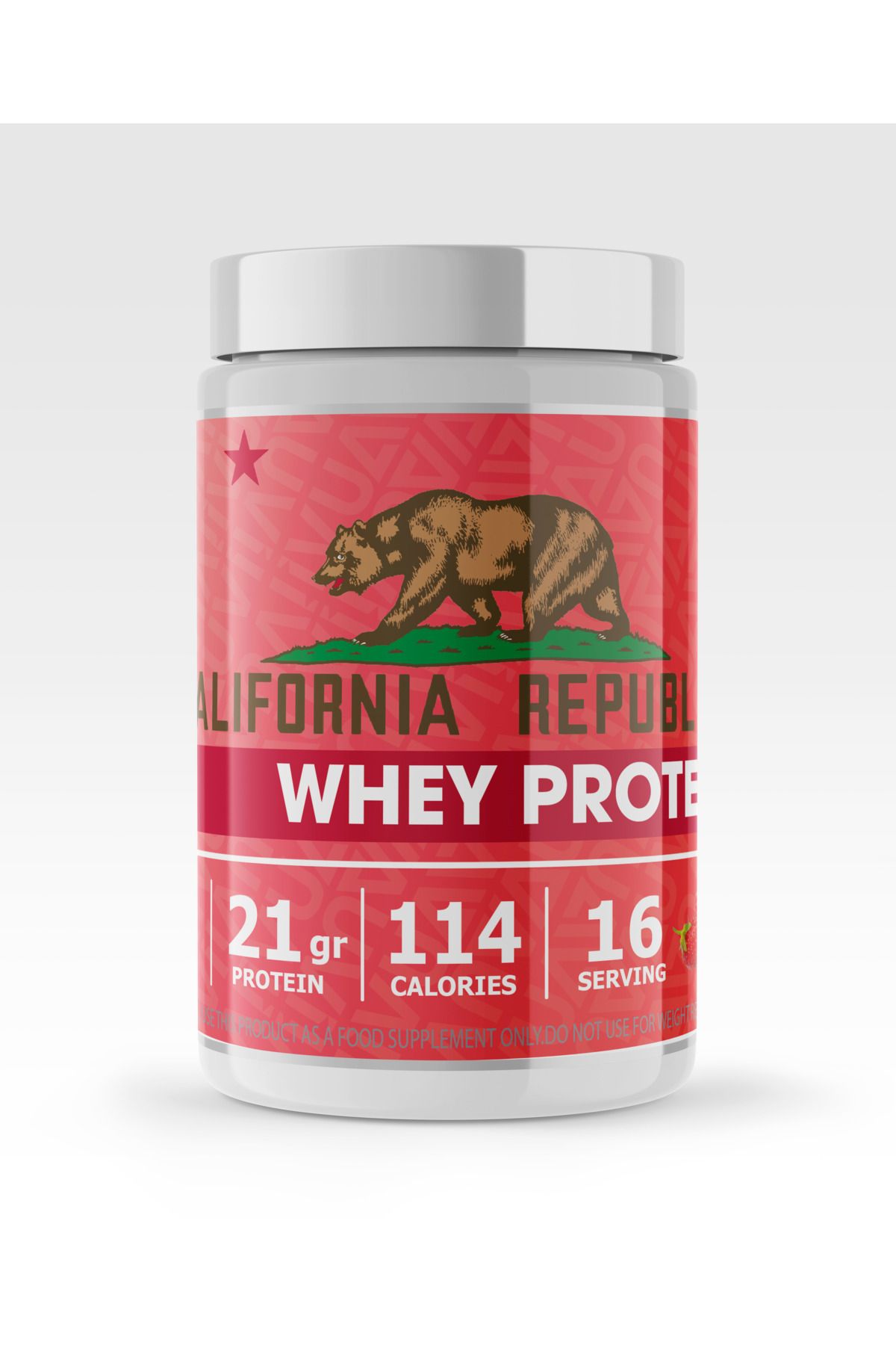 CALIFORNIA REPUBLIC Whey Protein - 480Gr - Çilek Aromalı - 16 Servis - Beyaz