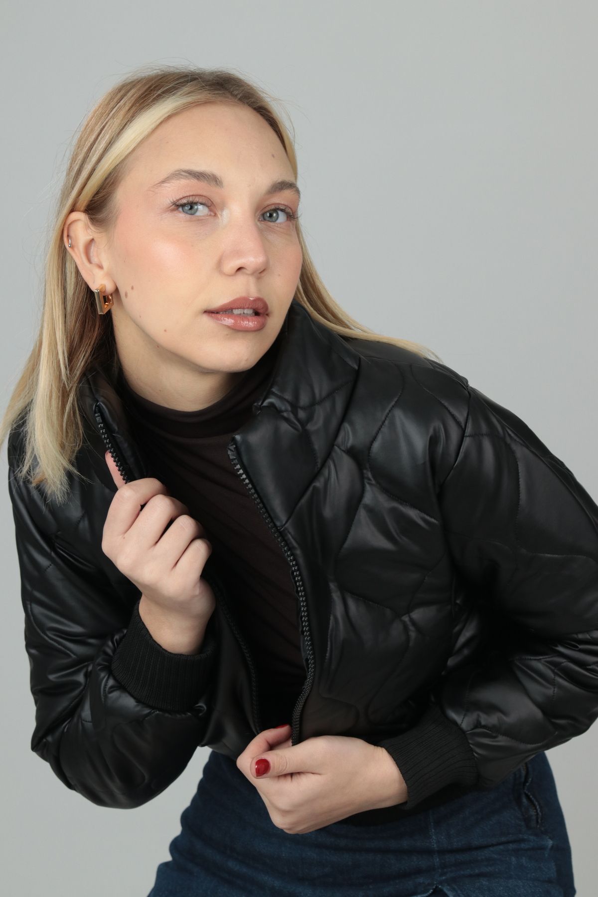 OVERTOP-Women's Quilted Shiny Fabric Coat 6