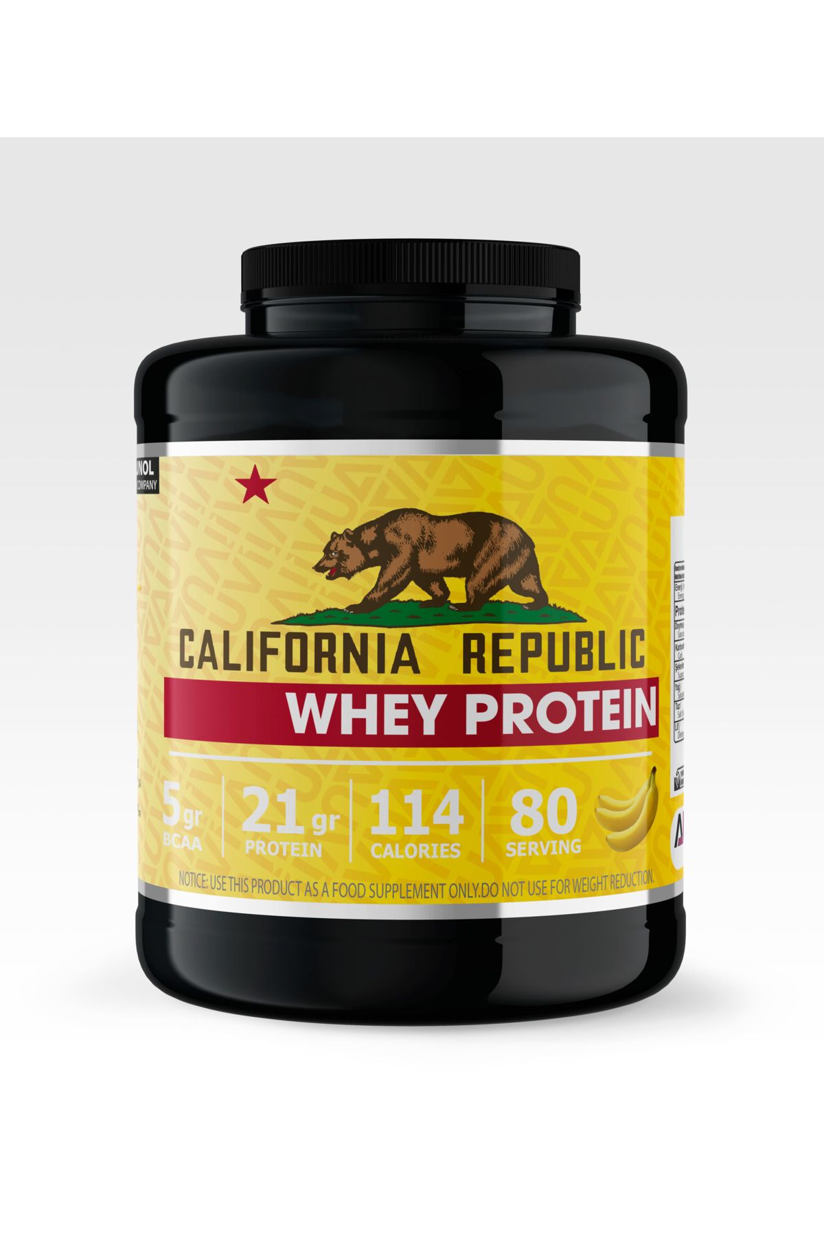 CALIFORNIA REPUBLIC Whey Protein - 2400gr - Muz Aromalı - 80 Servis - Siyah