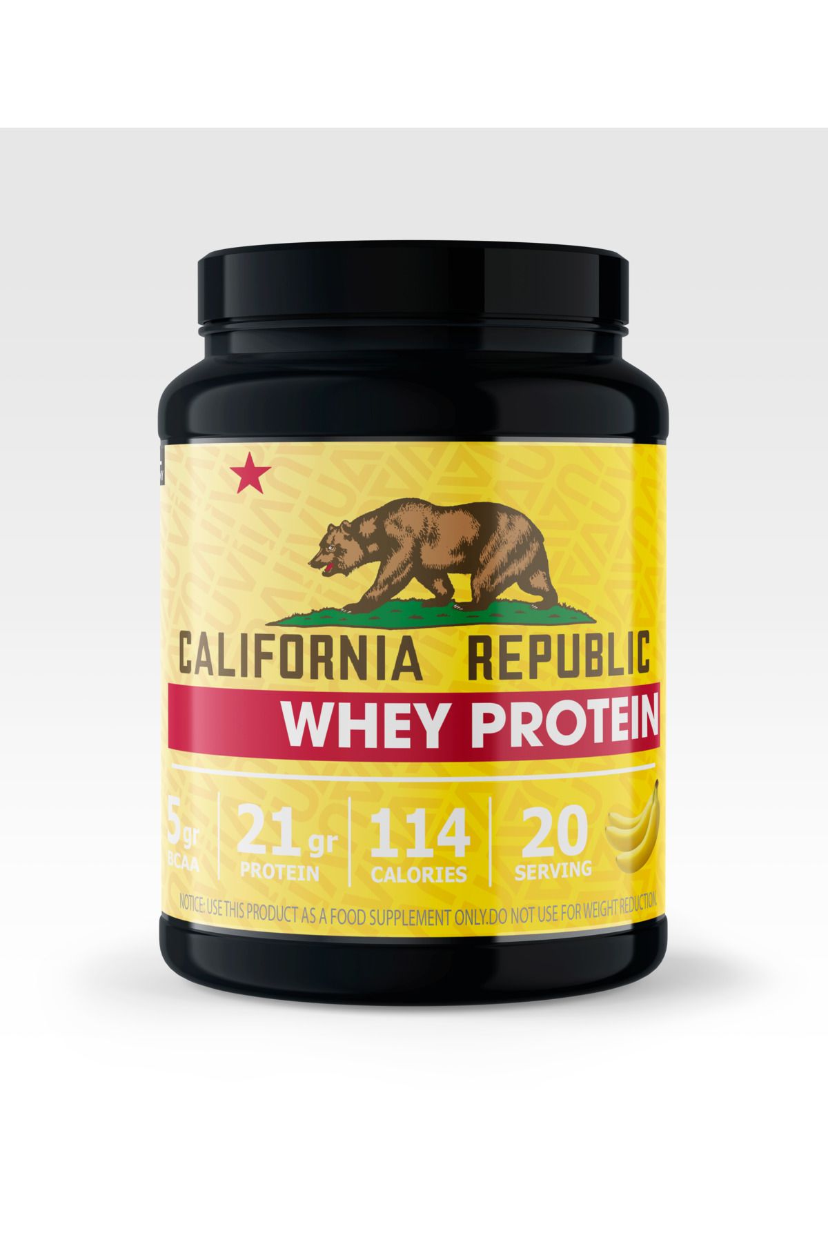 CALIFORNIA REPUBLIC Whey Protein - 600Gr - Muz Aromalı - 20 Servis - Siyah