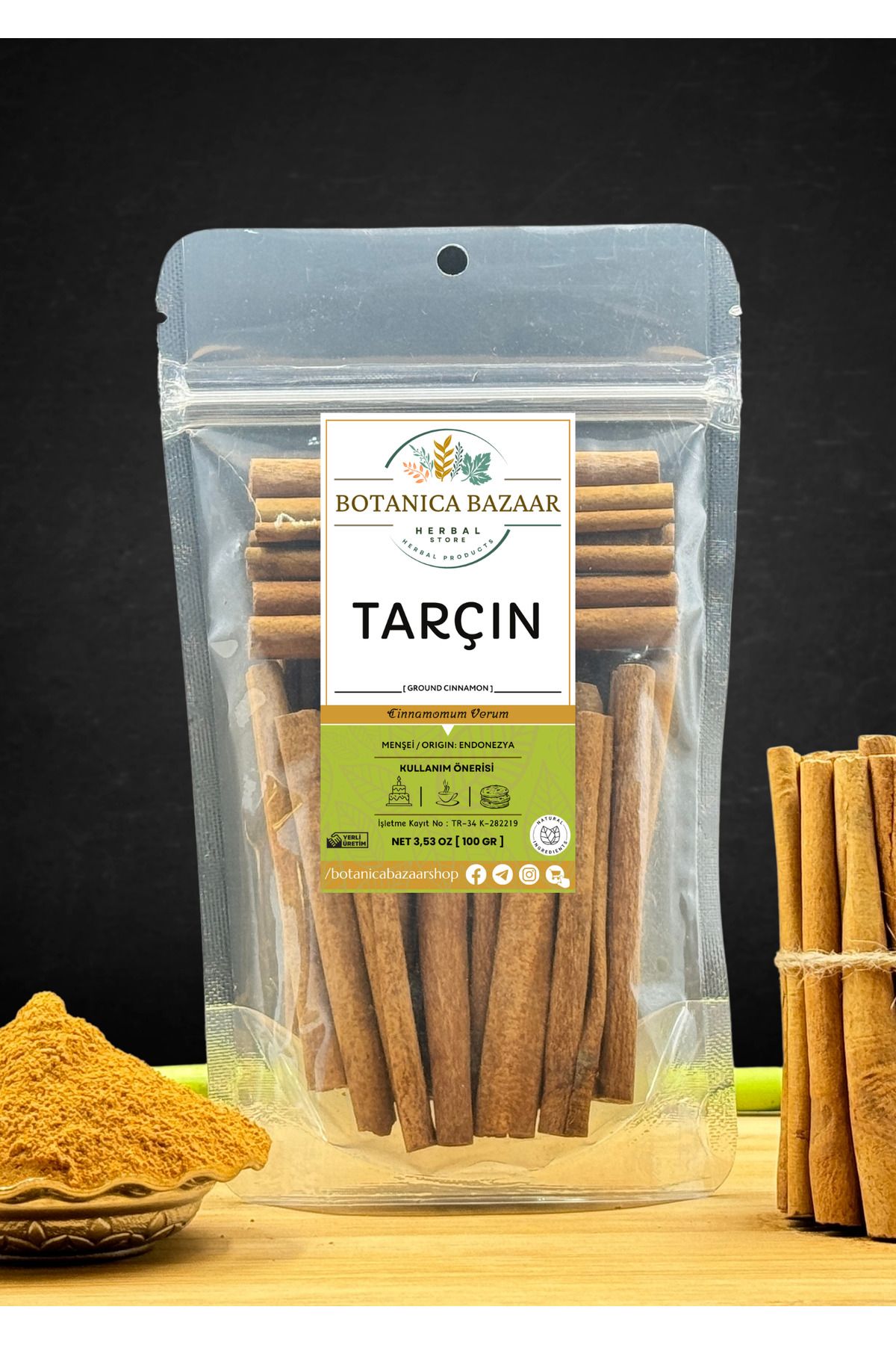 Botanica Bazaar Doğal Çubuk Tarçın Ayıklanmış Yeni Mahsul, Ground Cinnamon 100gr