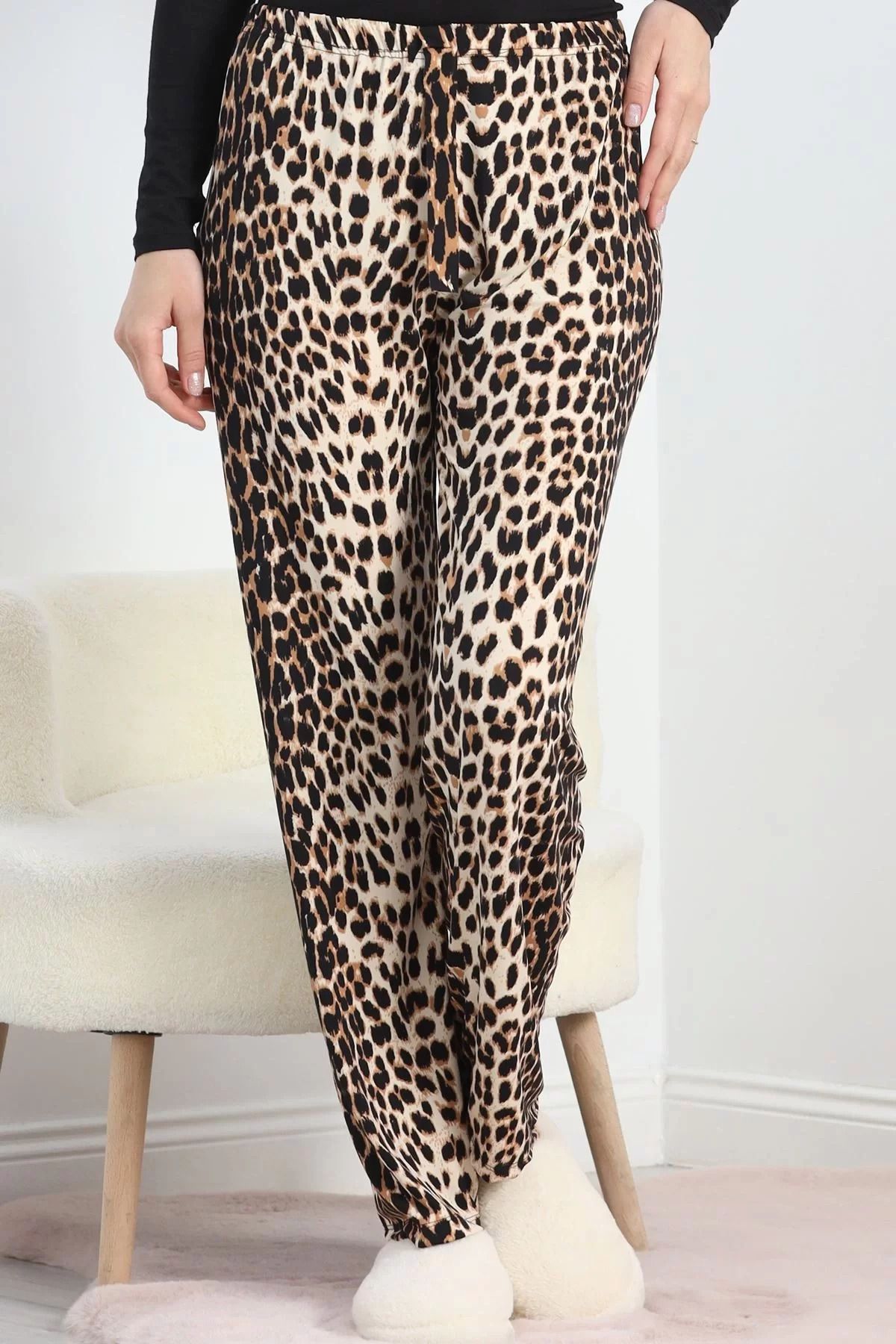 ceylinmoda Milan Kumaş Pijama Altı Leopar - 20788.1287.