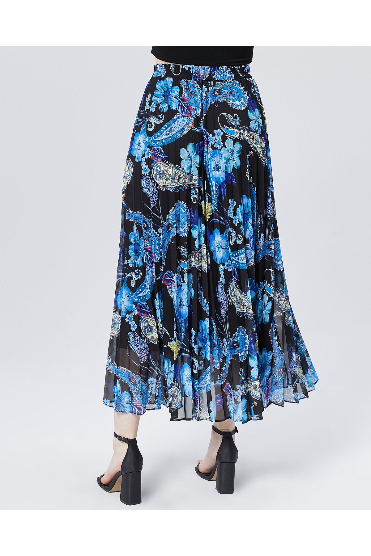 sehatex-Pleated Chiffon Skirt - Patterned, Elastic Waist and Lined Qys 5