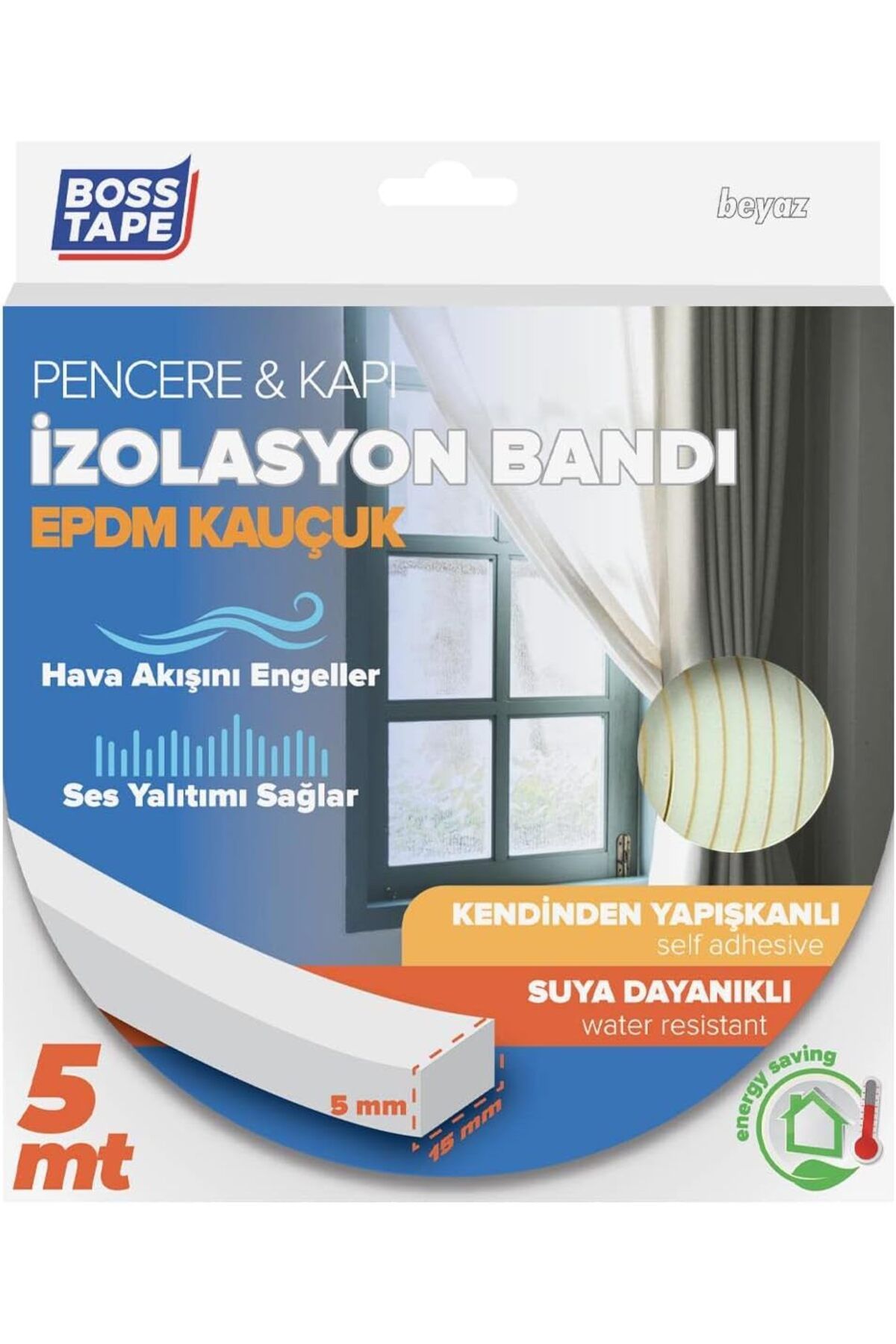 CALRADİA Tape EPDM Kauçuk Pencere Kapı İzolasyon Bandı Beyaz 5mmX15mmX5mt