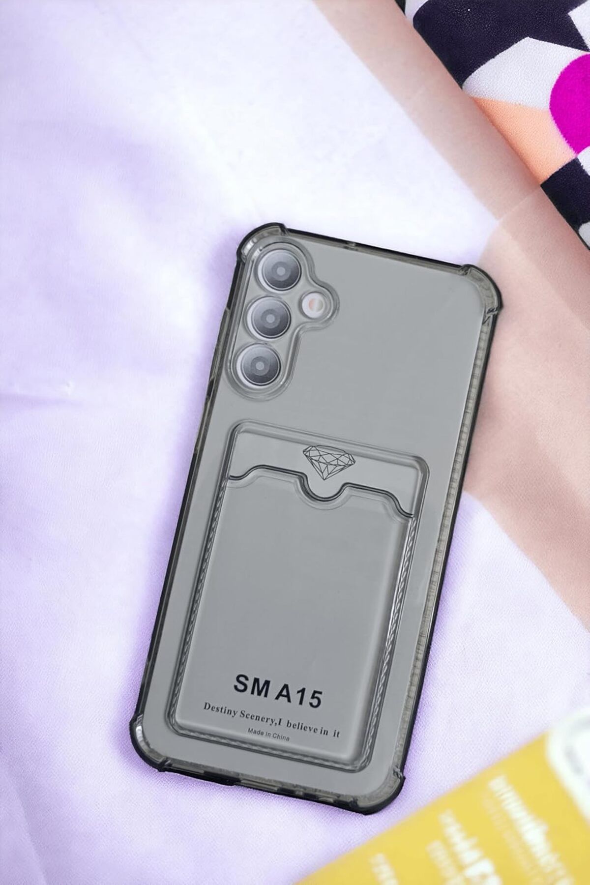 STOREMAX lbstorex Galaxy A15 Kılıf Kartlıklı Köşe Koruma Tasarımlı Renkli Şeffaf K-Kart Kılıf (Siy