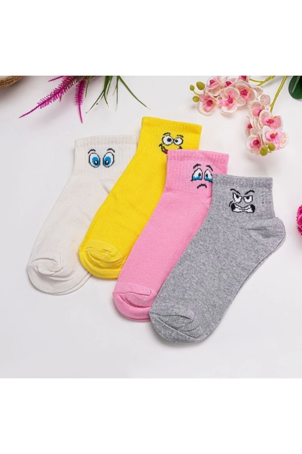 Molya-Emoji Patterned 4-Piece Short Socks Set 2