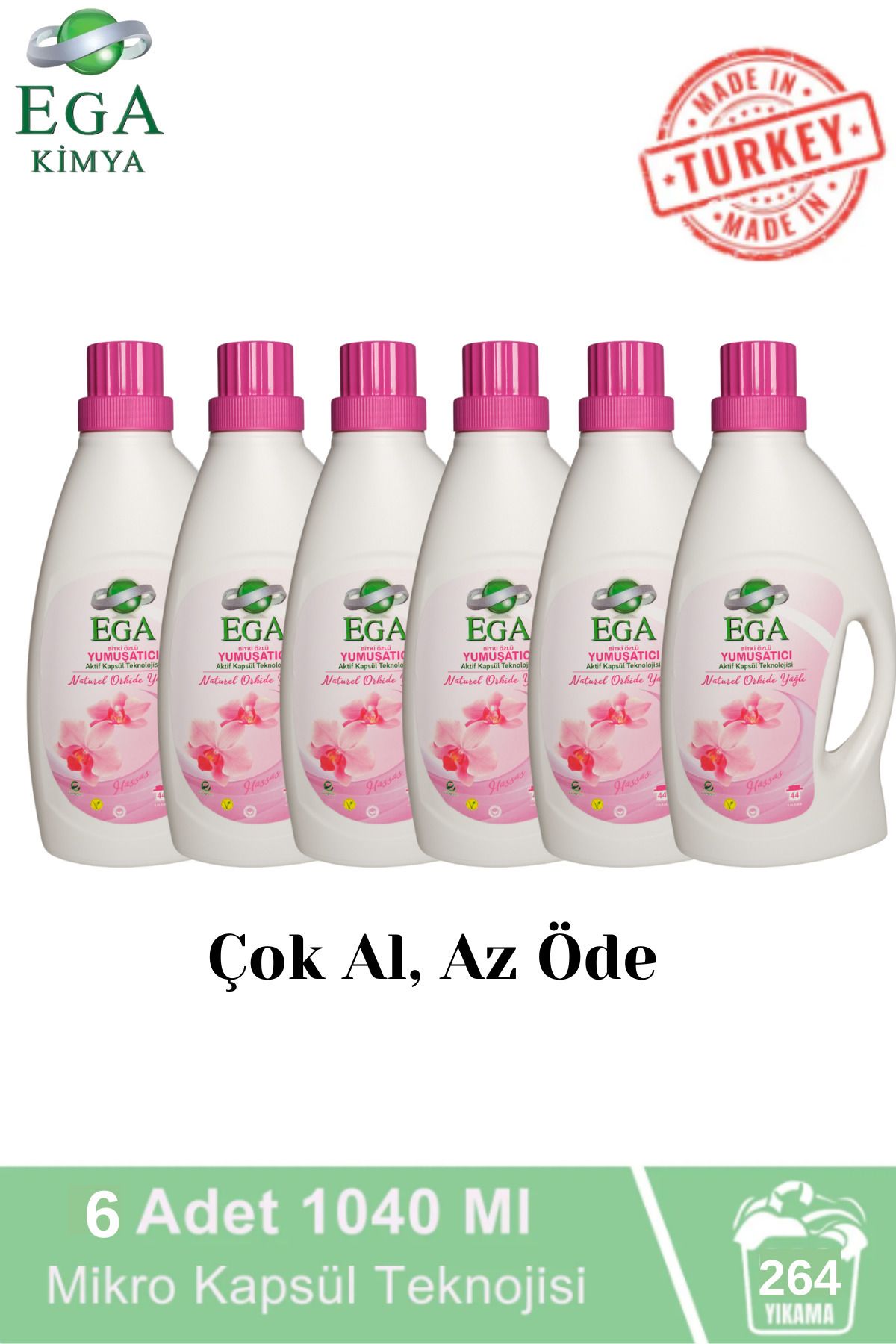 Ega Kimya Aktif Kapsül Teknolojili Orkide Çamaşır Yumuşatıcısı 6 X 1040 ml 264 Yıkama