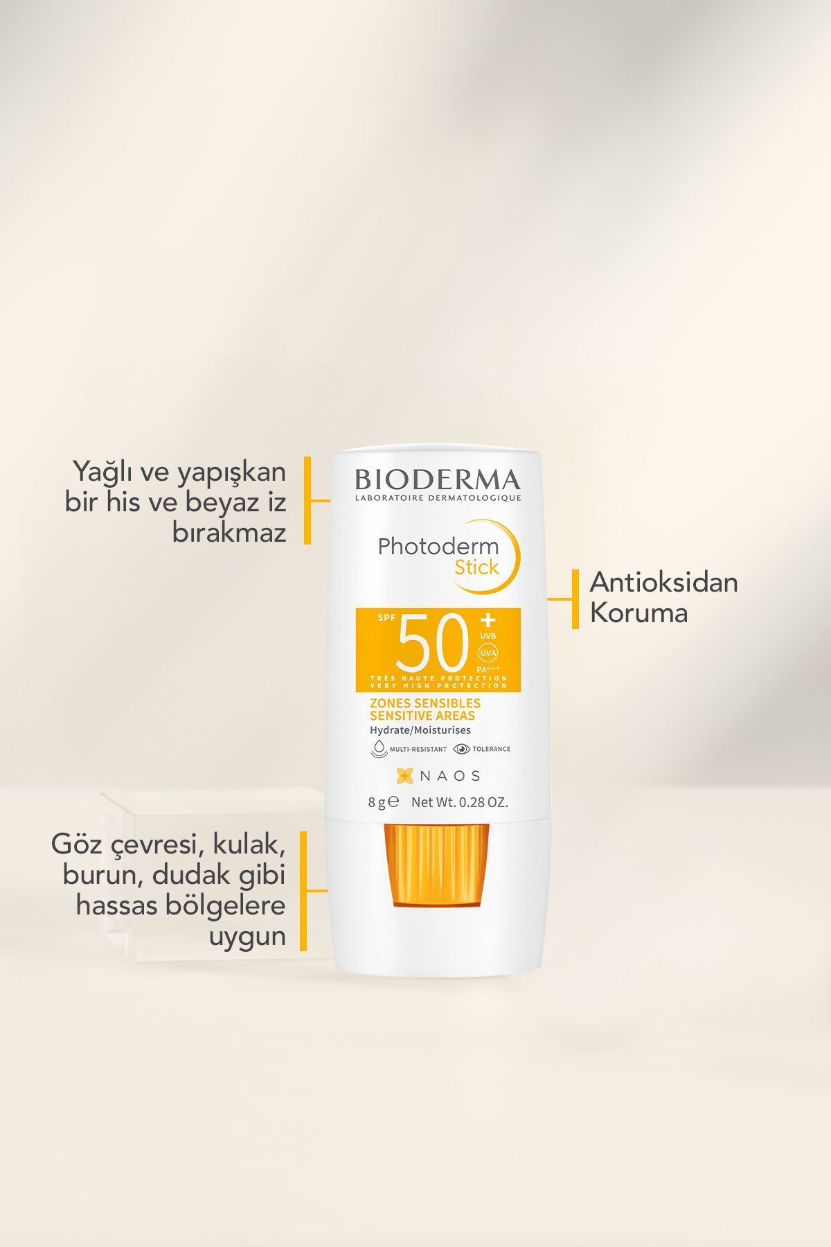 بایودرما فوتودرم استیک SPF50+ دور چشم، لب‌ها، نواحی حساس ضد آفتاب استیک با محافظت بالا 8 گرم