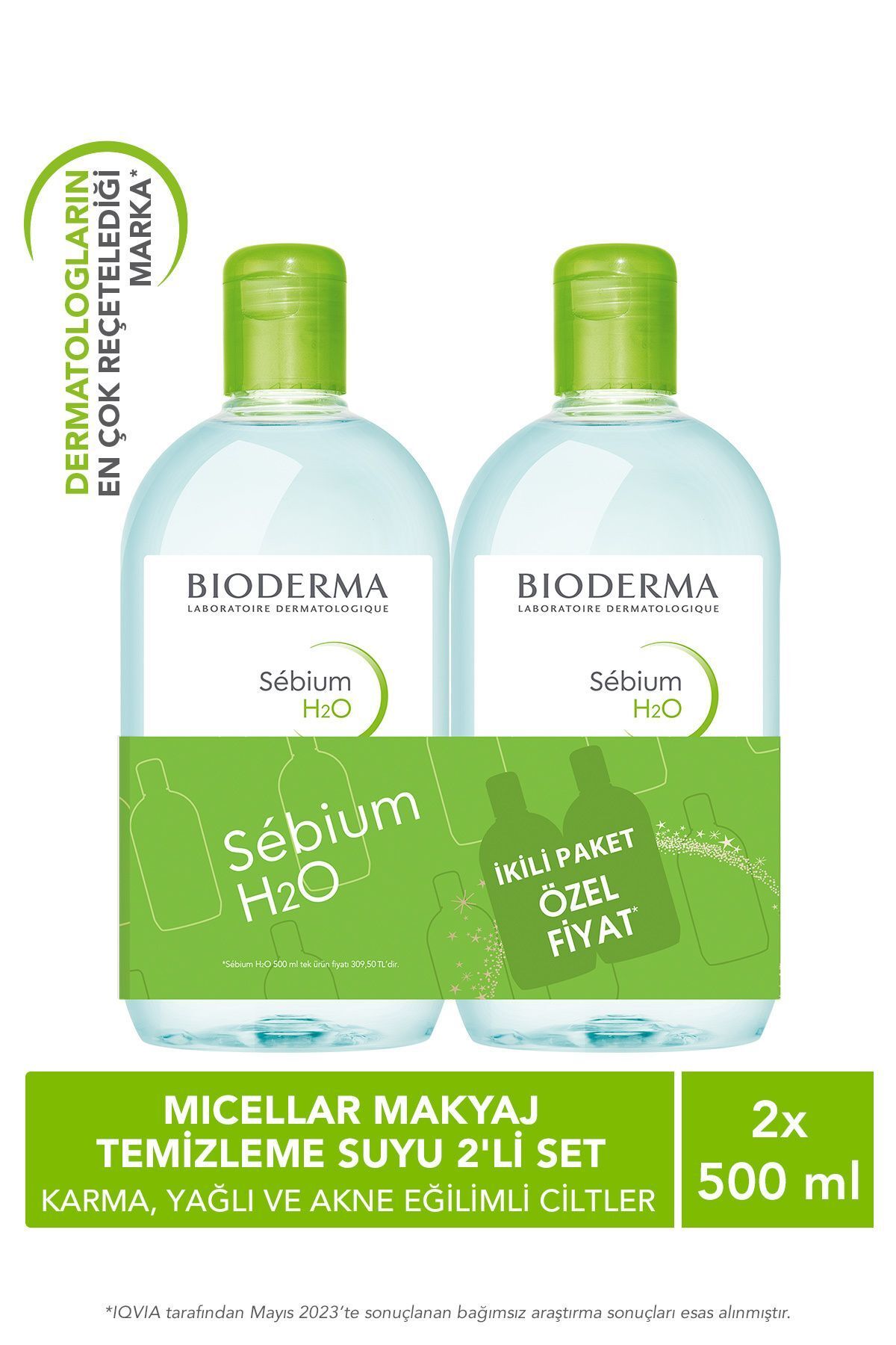 Bioderma Sebium H2O Karma, Yağlı ve Akne Eğilimli Ciltler için Micellar Makyaj Temizleme Suyu 500 ml