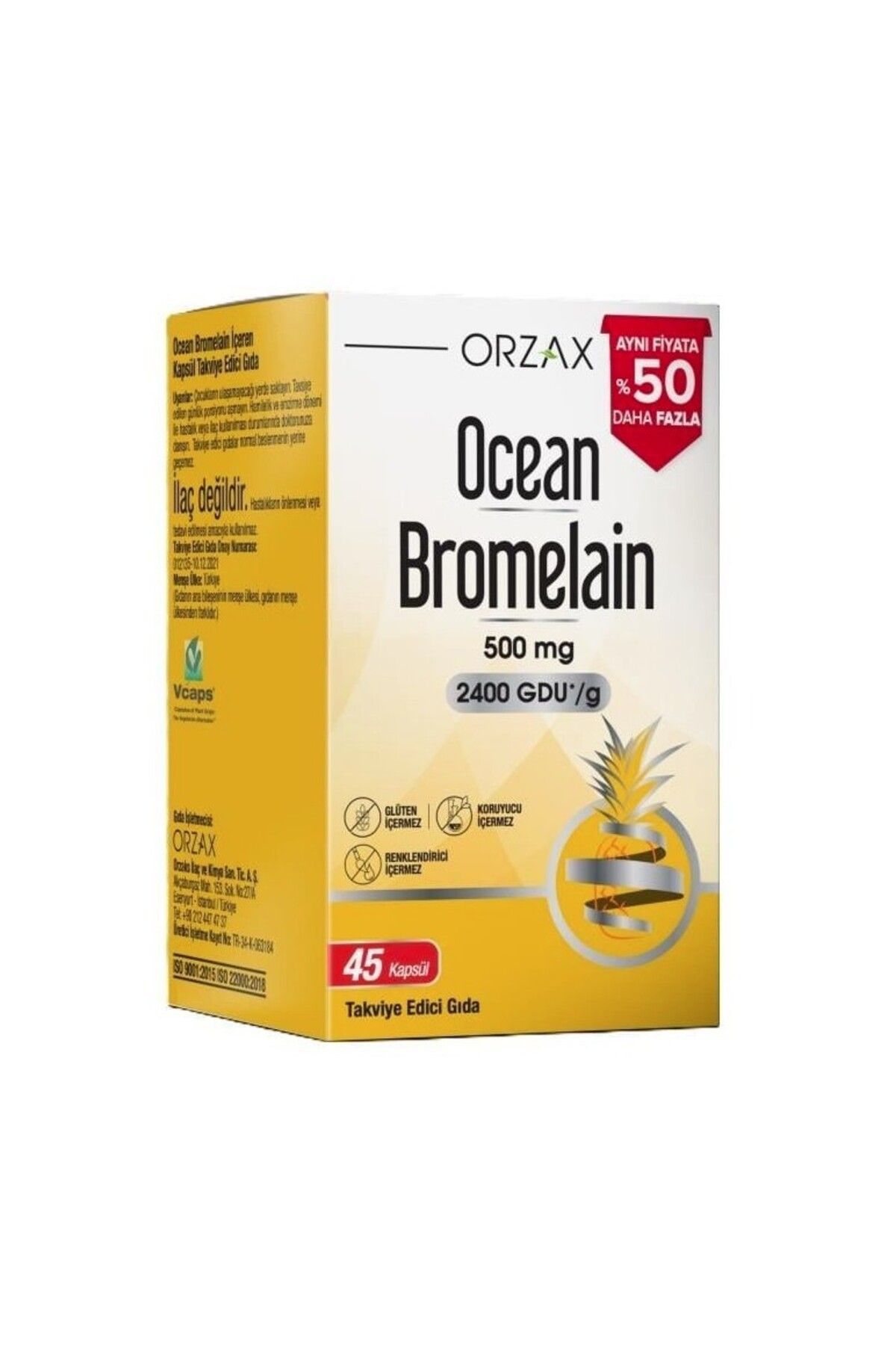 Orzax Ocean Bromelain 500 mg 45 Kapsül