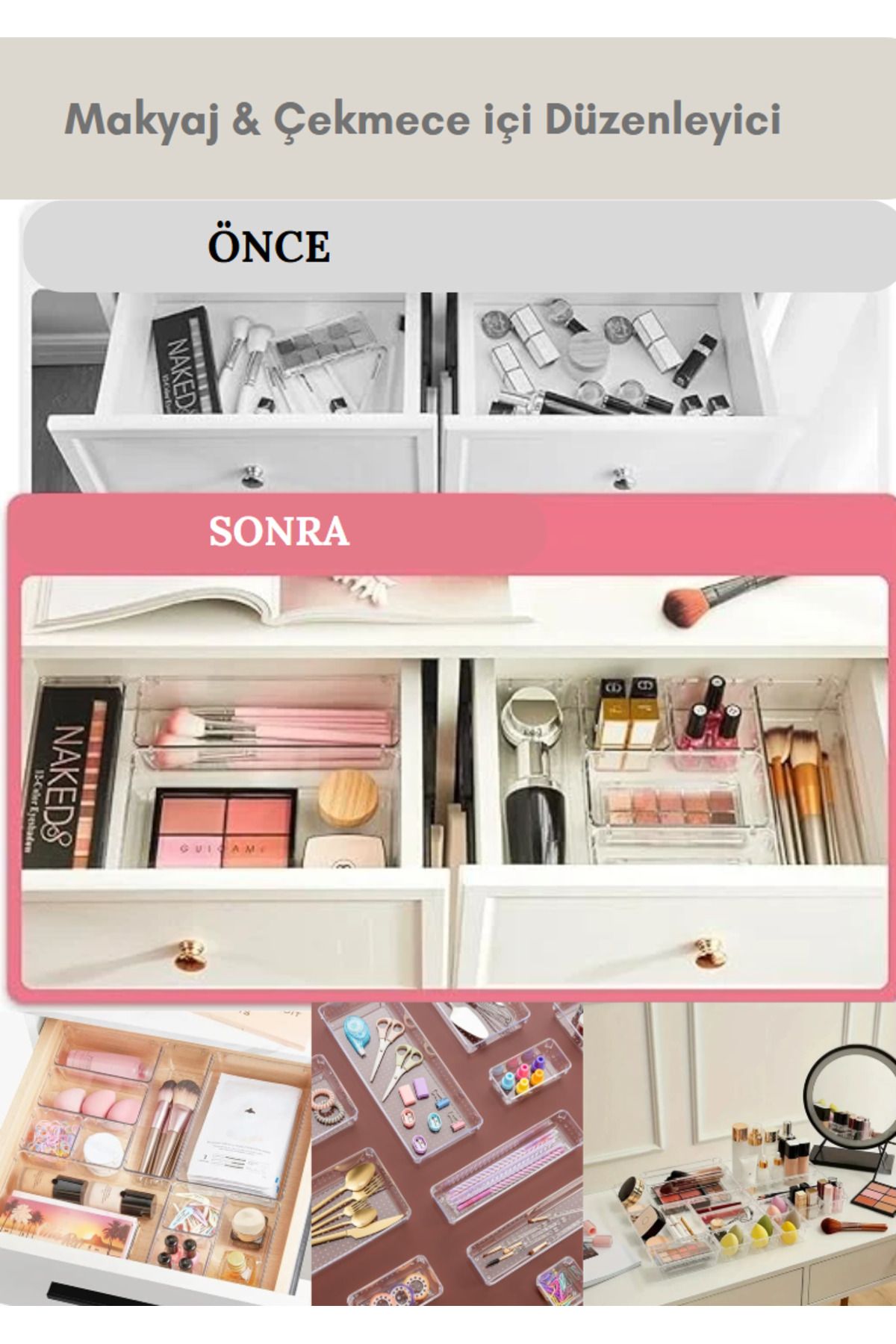 Flash Bazaar-Set of 24 - Transparent Modular Drawer and Desktop Organizer Jewelry Organizer 3