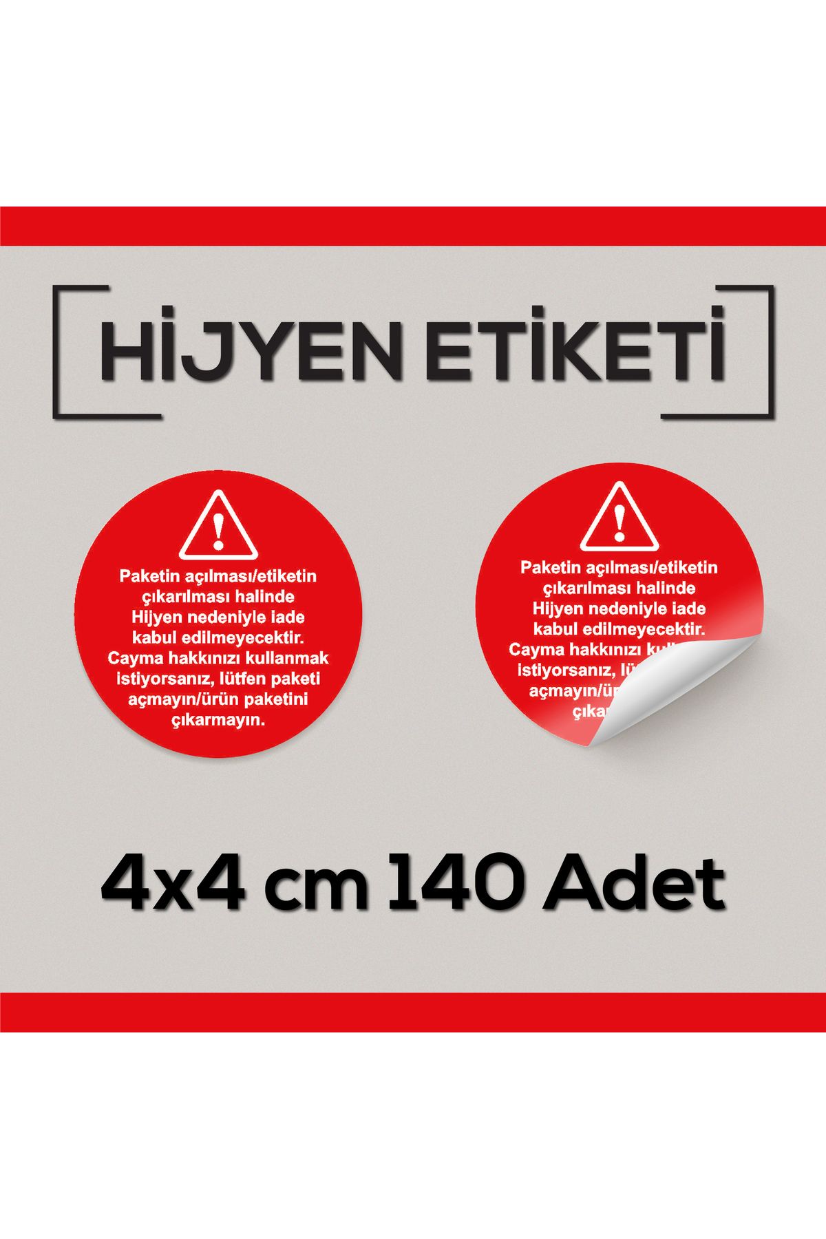 ARTİMED Hijyen Etiketi Sticker/Kuşe 140 Adet-4x4 Boyundadır- Yuvarlak-Kırmızı Cayma Hakkı Etiketi