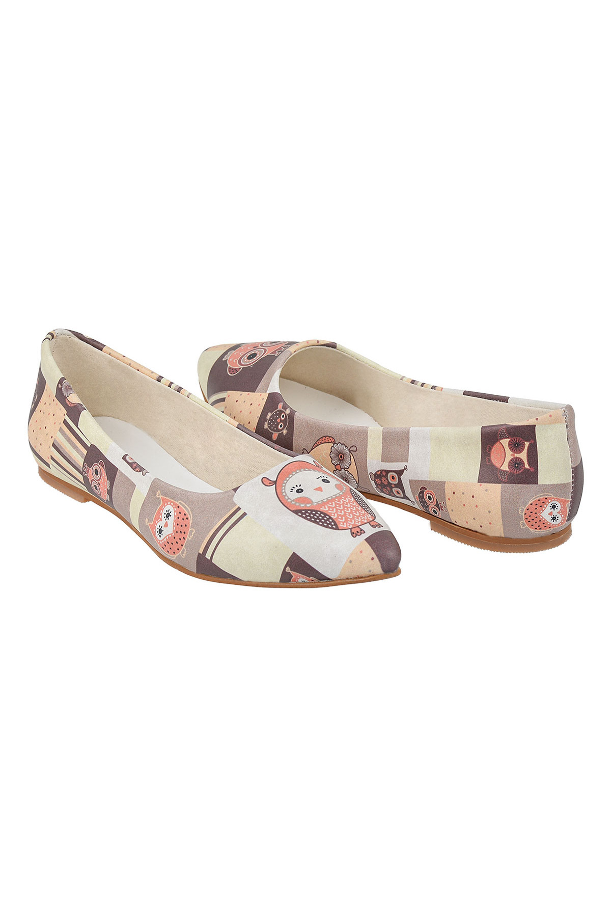 Streetfly-Printed Colorful Owl Patterned Women's Ballerinas 5