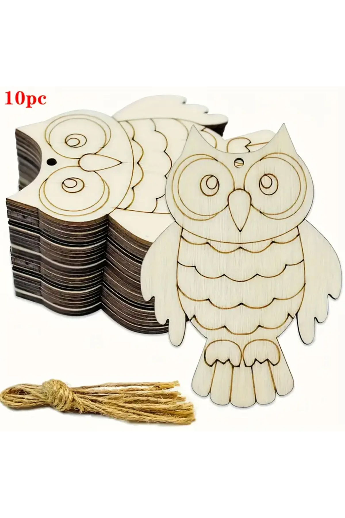 10 Adet Baykuş Desenli Ahşap Boyama Seti + 6 lı Boya + 2 Adet Fırça Set