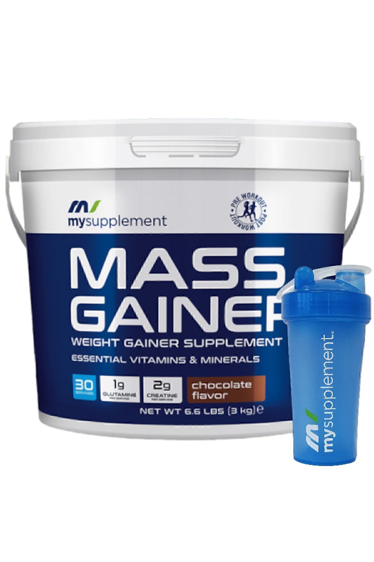 Mysupplement Mass Gainer Çikolata Aromalı 3000 gr 30 Servis Karbonhidrat Tozu Kilo Hacim - Shaker Hediyeli-1