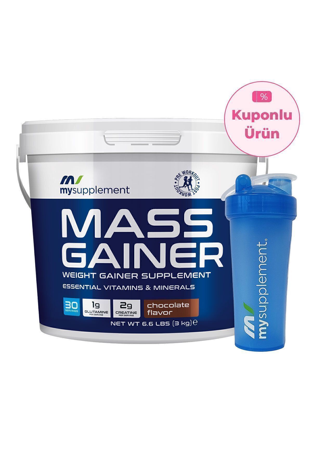 Mysupplement Mass Gainer Çikolata Aromalı 3000 gr 30 Servis Karbonhidrat Tozu Kilo Hacim - Shaker Hediyeli-4