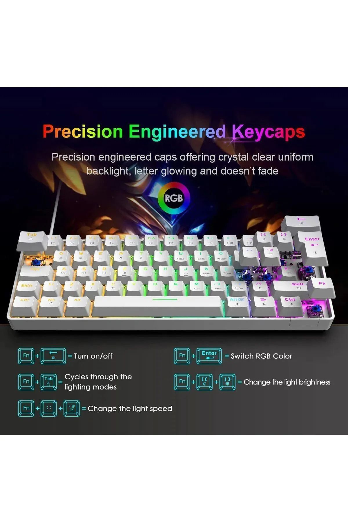 Sarftech T60 Siyah Mavi Blue Switch App Uygulamalı Mekanik Rgb Klavye Kablolu Gaming Oyuncu Klavyesi-5