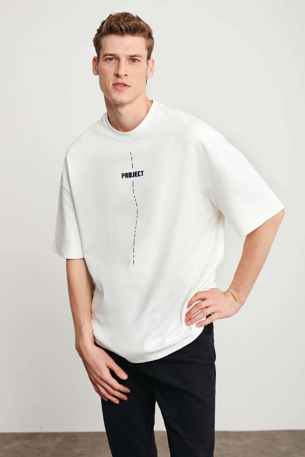 GRIMELANGE-Project Herren-T-Shirt aus 100 % Bio-Baumwolle, gestrickt, Rundhalsausschnitt, weiß 2