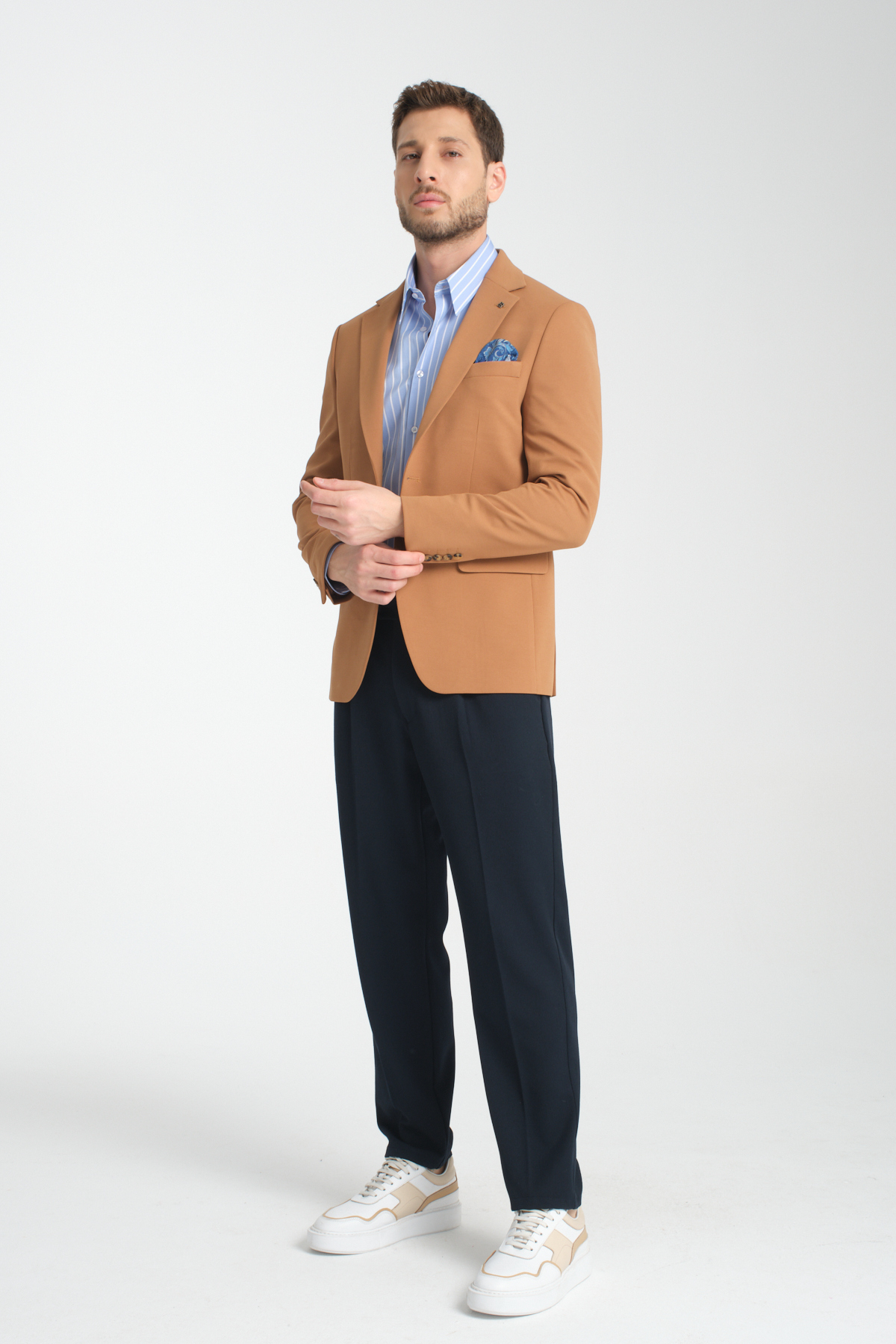 Frappoli  Baselna Erkek Turuncu Esneyen Likralı Kumaşlı Tam Astarlı Slim Fit Mono Yaka Dar Kesim Blazer Ceket - Görsel 8