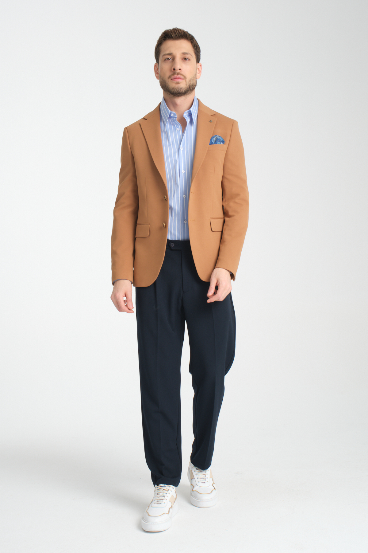 Frappoli  Baselna Erkek Turuncu Esneyen Likralı Kumaşlı Tam Astarlı Slim Fit Mono Yaka Dar Kesim Blazer Ceket - Görsel 6