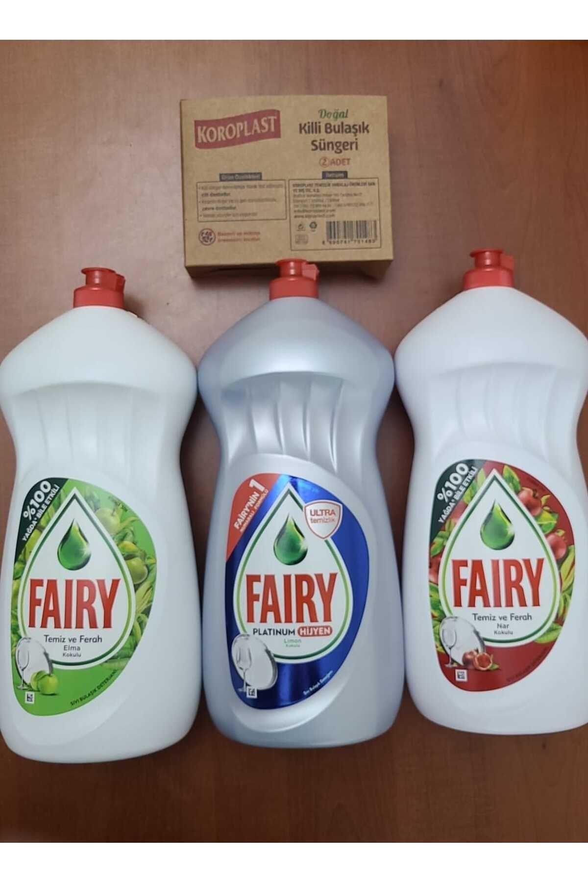 Fairy 3' Lü Set Platinum+elma+nar Sıvı Bulaşık Deterjanı 1500 Ml + Koroplast 2' Li Sünger