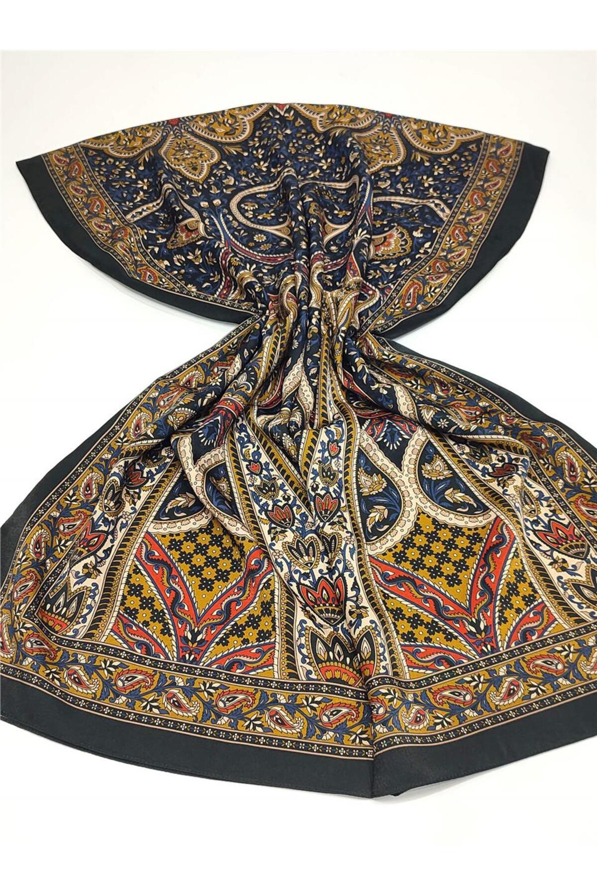 Siyah Etnik Desenli Vintage Duble Deluxe Pamuk Modal Şal