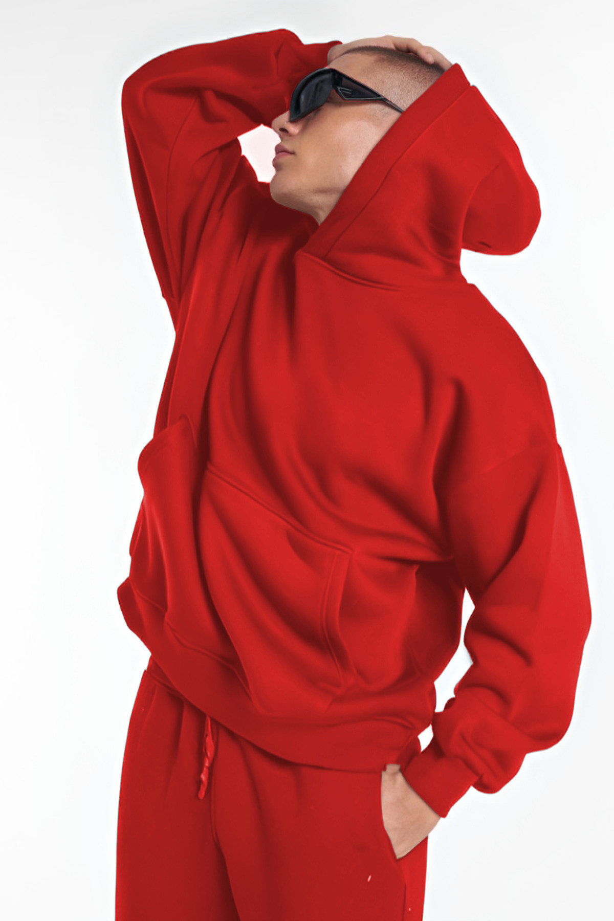 Men's Trend 3 Yarn Cotton Oversized Unprinted Elasticated Leg Tracksuit
