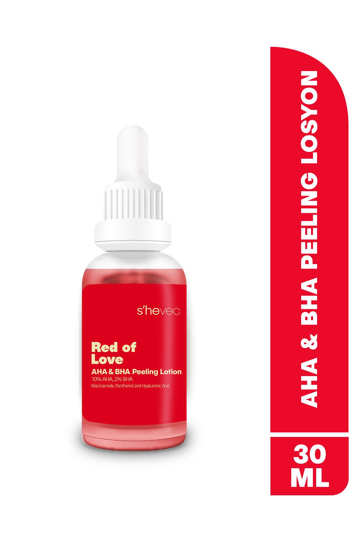 SHE VEC RED OF LOVE - AHA %10 & BHA %2 Cilt Tonu Eşitleyici Canlandırıcı Kırmızı Peeling Serum 30ml