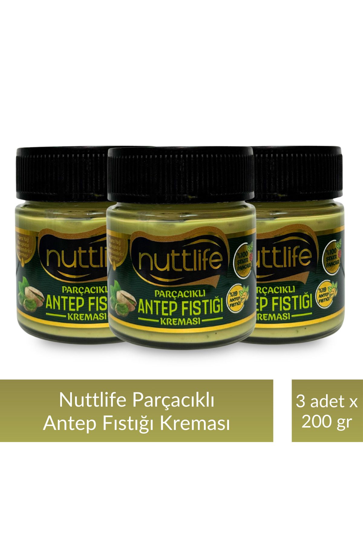 nuttlife Parçacıklı Antep Fıstığı Kreması 200 gr x 3 Adet