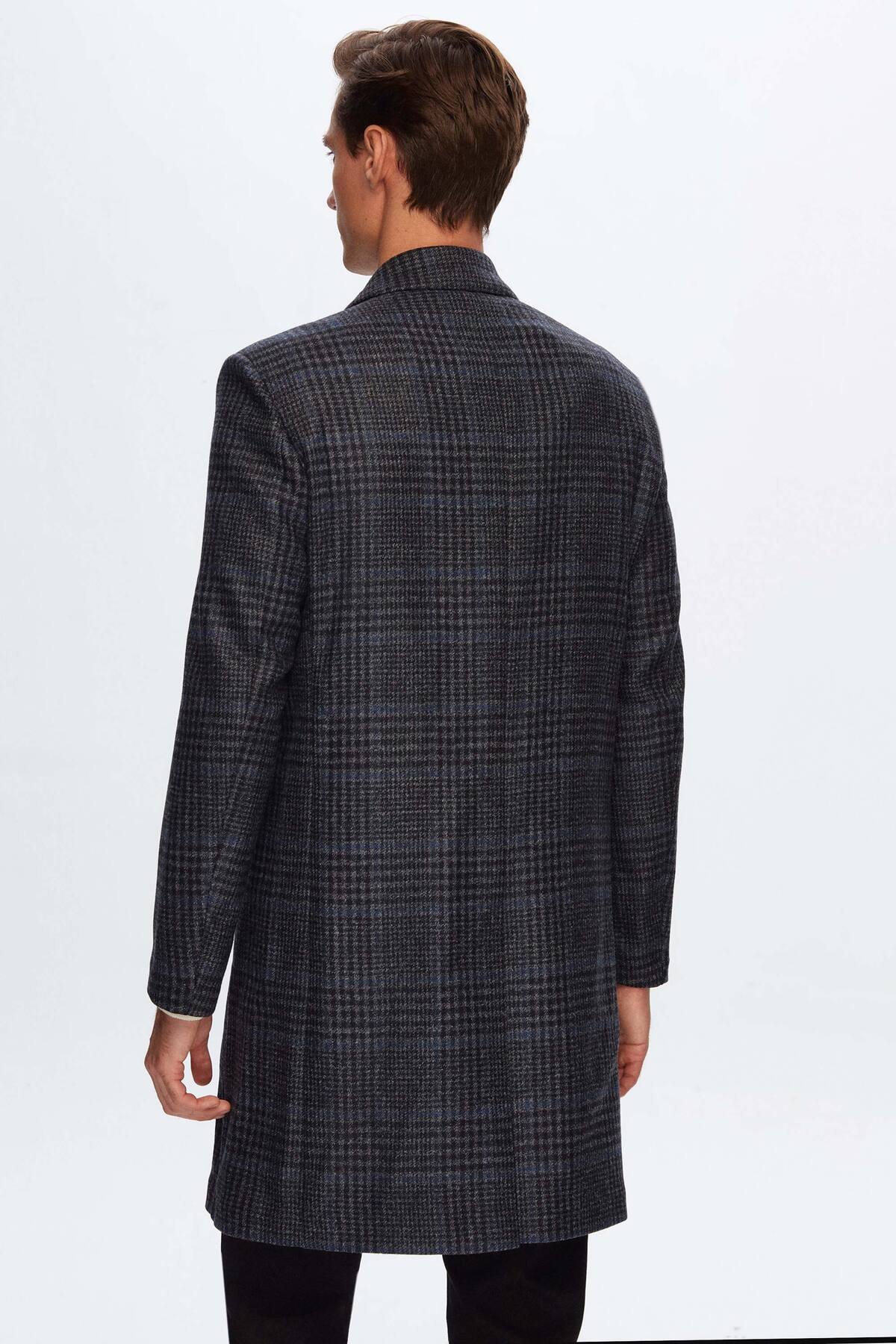 Slim Fit Lacivert %100 Yün Palto — سرمه‌ای 3DF08LP078139 — تصویر 6 از 8